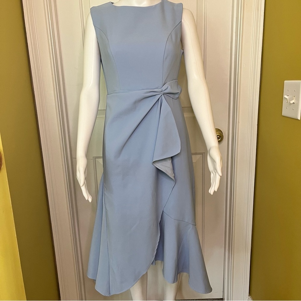 Fehaute Formal Sleeveless Midi Ruffle Flare Wedding Mother-in-Law Blue Dress 2